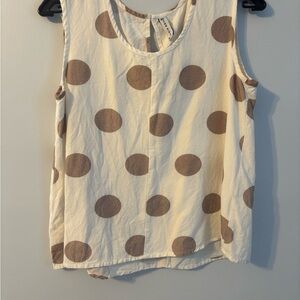 353T Linen blend Polka Dot Tank Top - Cream and Brown